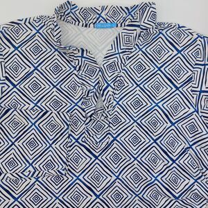 J McLaughlin Durham Ruffle Neck Catalina Cloth Top Women's Large Blue White